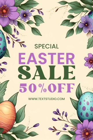 Floral Easter Sale Design Template with Colorful Eggs