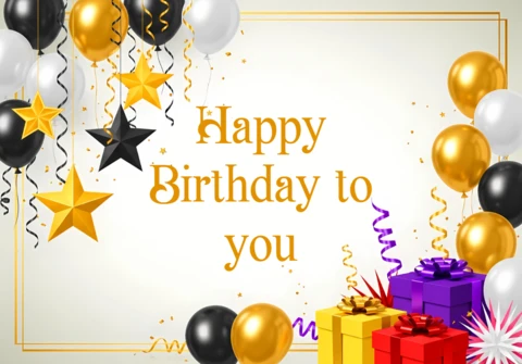Festive Birthday Celebration Template with Balloons and Stars for Party Invitations