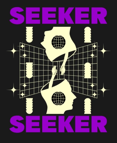 Seeker Design Template with Abstract Heads and Geometric Elements for Apparel