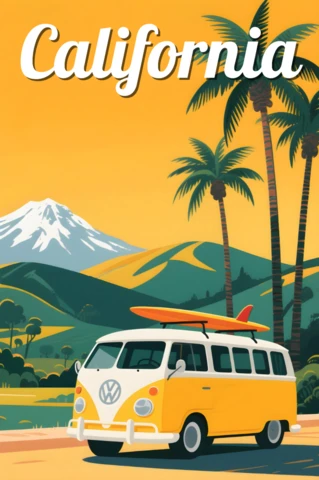 カリフォルニアのヴィンテージバンデザインテンプレート旅行ポスター用