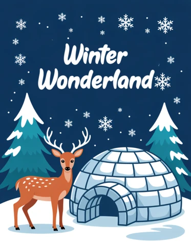 Winter Wonderland Design Template Featuring Deer and Igloo for Greeting Cards
