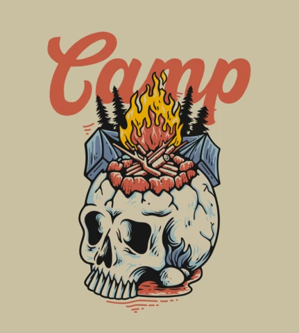 Camp Fire On The Skull Vintage T-shirt Design Template