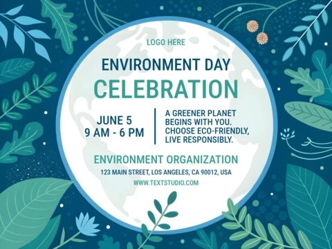 Design del template di celebrazione blu e teal per la giornata dell'ambiente
