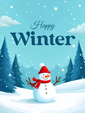 Winter Wonderland Design Template Featuring Snowman for Holiday Greeting Cards