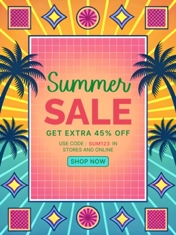 Vibrant Summer Sale Design Template with Tropical Elements