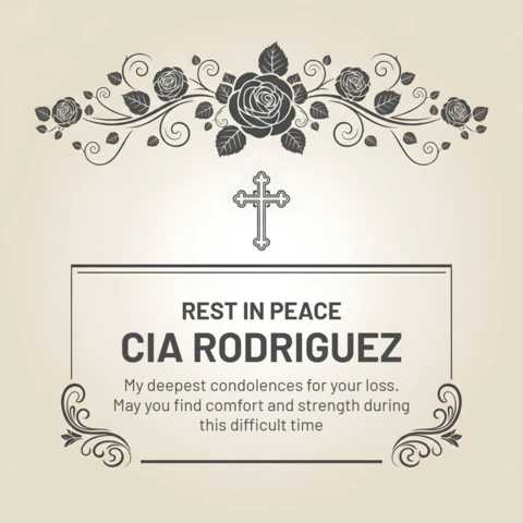 Memorial Floral Tribute with Christian Cross and Sympathy Message Rest in Peace Design Template