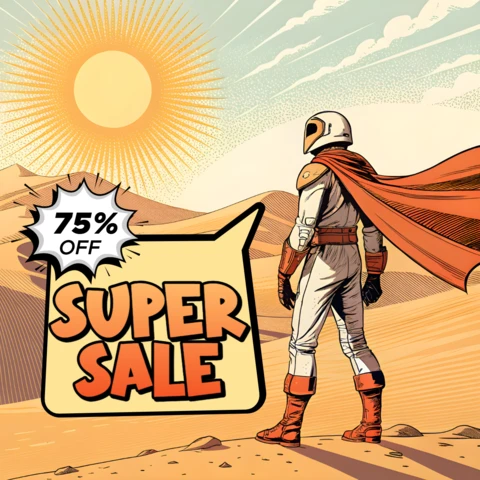 Modèle d'annonce de vente au style bande dessinée rétro pour flyers promotionnels