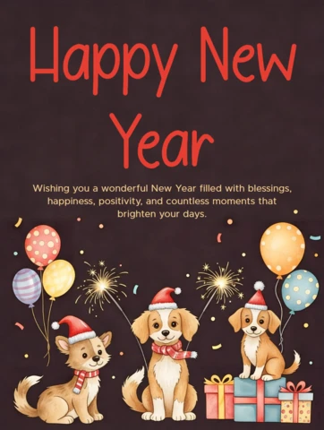 新年おめでとう犬デザインテンプレートの祝賀カード用