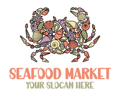 Sea Food Market With Crab Logo Design Template