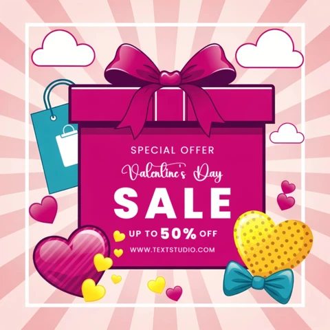 Modèle de vente pour la Saint-Valentin, design de boîte cadeau colorée pour des flyers promotionnels.