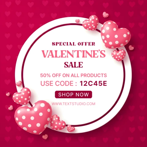 Template di vendita per San Valentino con design a cuori a pois per volantini promozionali
