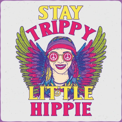 Hippie Girl with Wings T-Shirt Design Template
