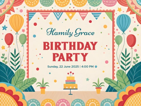 Colorful Retro Birthday Party Invitation Template Design