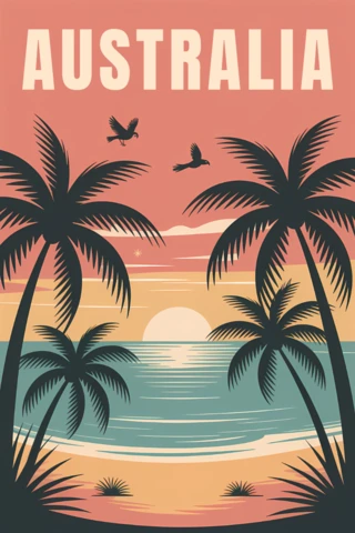 Template de design de praia retro da Austrália para pôsteres de souvenirs retro.