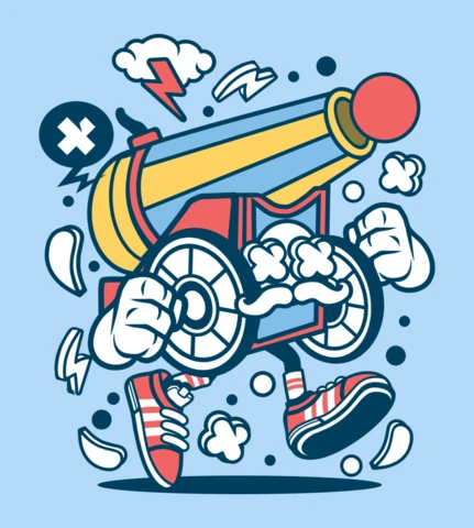 Cannon Ball Cartoon Character T-shirt Design Template
