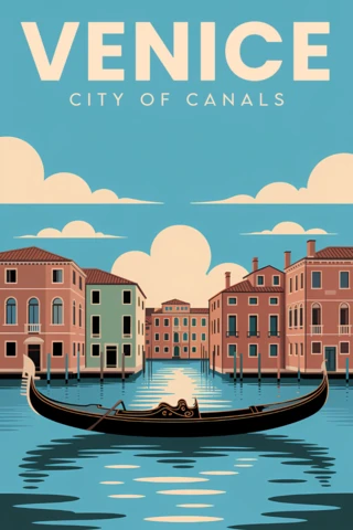 Venice City of Canals and Gondola Retro Design Poster Template