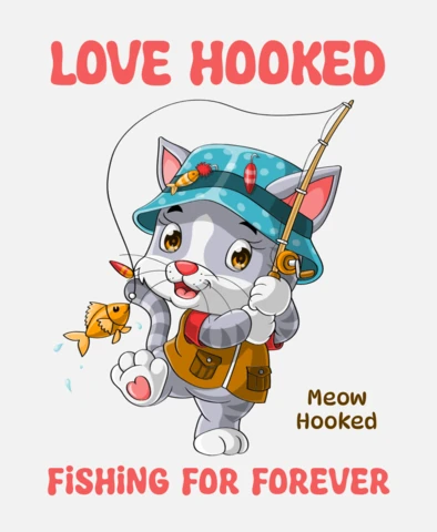 Juguetón gato pesca plantilla de diseño - amor enganchado para siempre