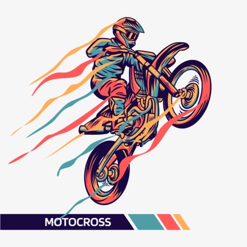 Ilustración colorida de motocross con diseño de carteles con efecto de movimiento.