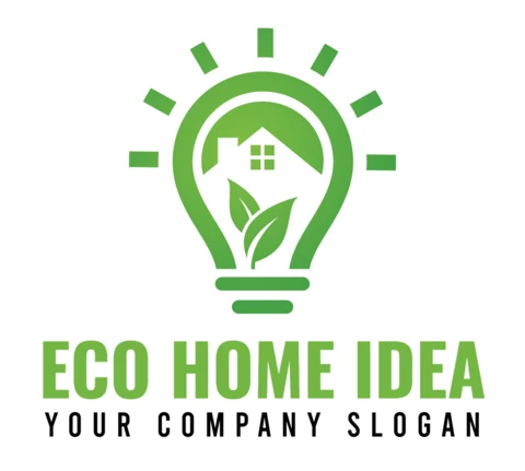 Green Light Bulb Home Idea Logo Design Template