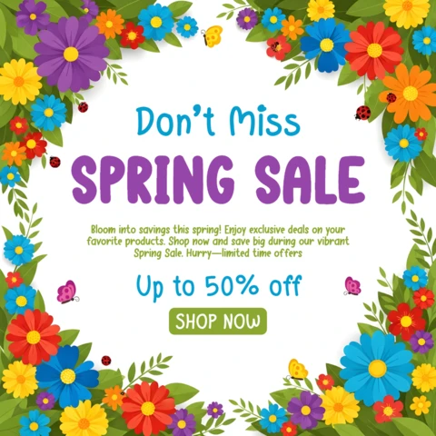 Spring Festival Sale Poster – Bright Seasonal Flowers and Butterflies in Festive Shopping Design