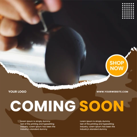 Próximamente, plantilla de diseño para publicación en redes sociales de cafeterías