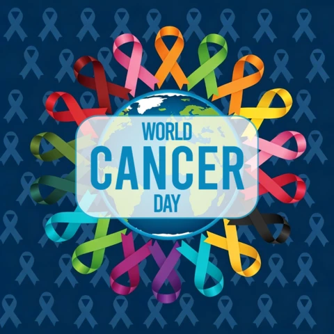 Plantilla de diseño de concienciación del Día Mundial del Cáncer para carteles con cintas de colores