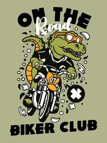 Modelo de design de camiseta de desenho animado de crocodilo do clube de motociclistas