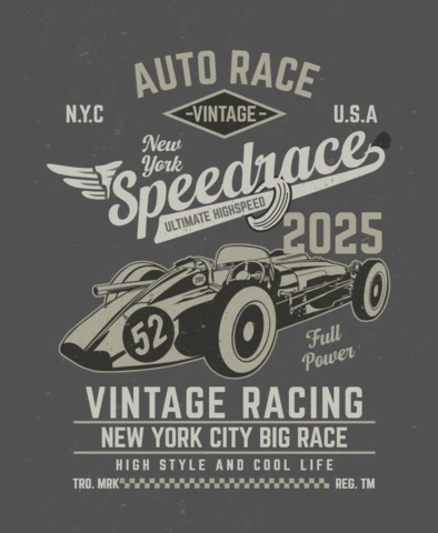 Modelo de design de camiseta de corrida de carro vintage