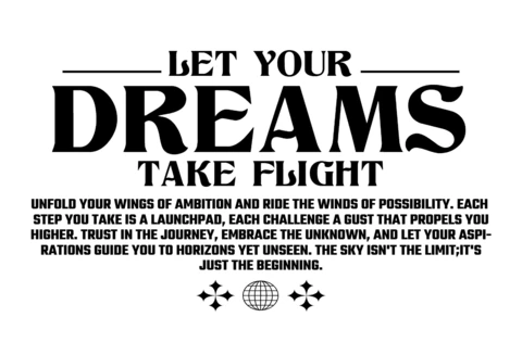 Deja que tus sueños tomen vuelo, diseño de camiseta con tipografía audaz y símbolos de globo y diamante.