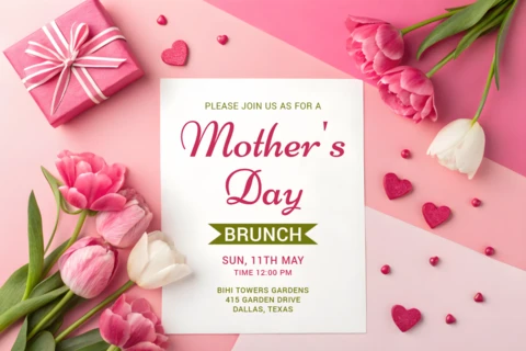 Elegant Mother's Day Brunch Invitation Template Design with Floral Accents