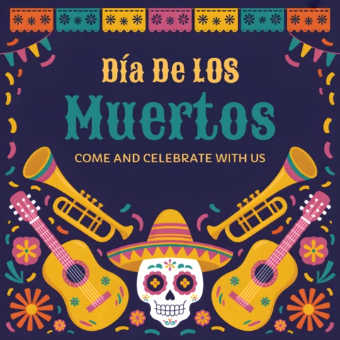 Colorful Día De Los Muertos Celebration Template for Festive Flyers