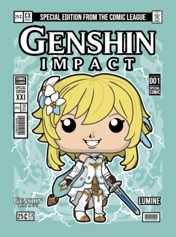Modelo de design de capa de revista do personagem de desenho animado Lumine genshin impact