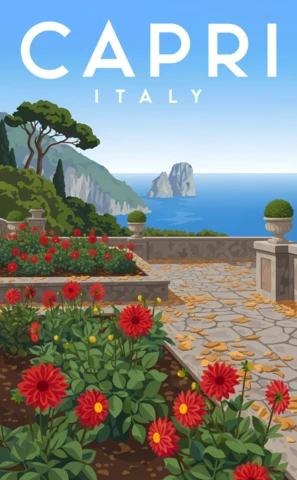 Capri Italië vintage landschap ontwerp sjabloon voor reisposters