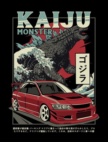 Kaiju Monster With Car T-shirt Design Template
