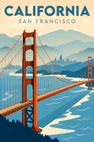 Modèle de design vintage pour affiches du pont de San Francisco en Californie