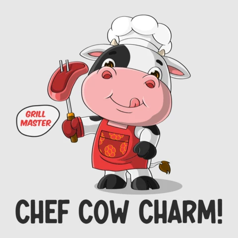 Chef Cow Charm Design for Fun BBQ Merchandising Templates
