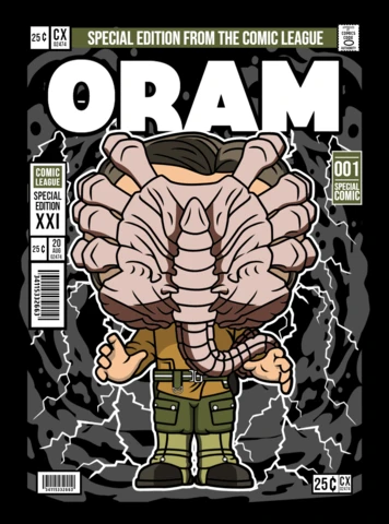 Oram facehugger personaje de dibujos animados plantilla de diseño de portada de revista
