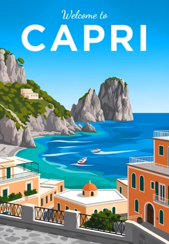Template de cartaz de viagem de Capri com vista costeira cênica