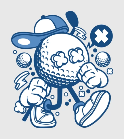 Modello di maglietta con personaggio dei cartoni animati della pallina da golf