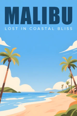 Coastal Bliss Retro Flat Design for Beach-Themed Posters Template