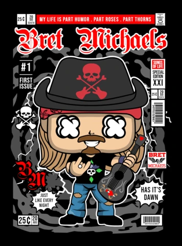 Pop Bret Michaels Cartoon Character Magazine Cover Design Template