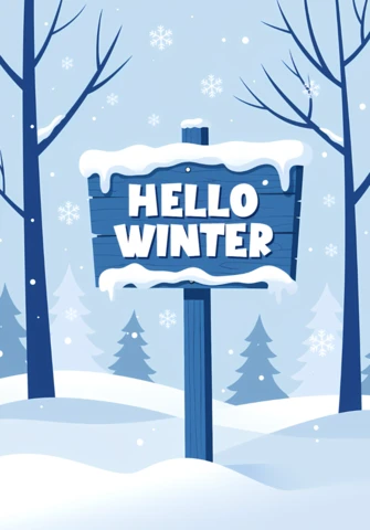Winter Wonderland Design Template with Snowy Sign for Greeting Cards