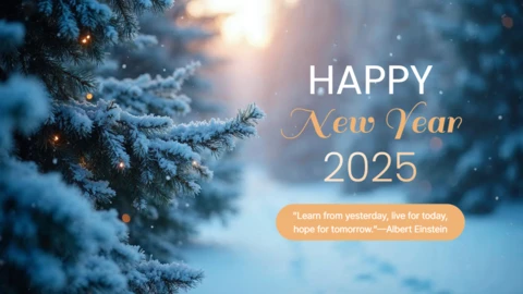 Winter Snowy Landscape Happy New Year 2025 Card Template