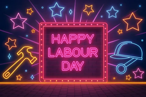 Neon arbeitstag feier design Vorlage