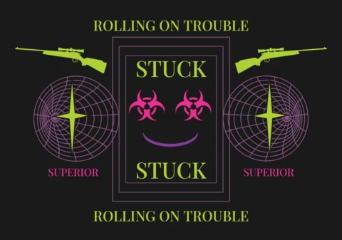 Modèle de design graphique audacieux pour t-shirt tendance avec des symboles toxiques et un motif de cible.