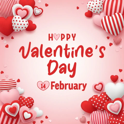 Valentine’s Greeting Card Heart Frame Design with Polka Dot and Striped Valentine’s Motifs