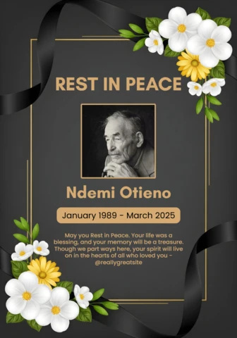 Affiche de condoléances repos en paix sympathie avec accents floraux et modèle de design de ruban noir