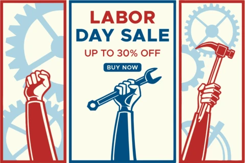 Retro Labor Day Sale Template Design with Tools and Gears