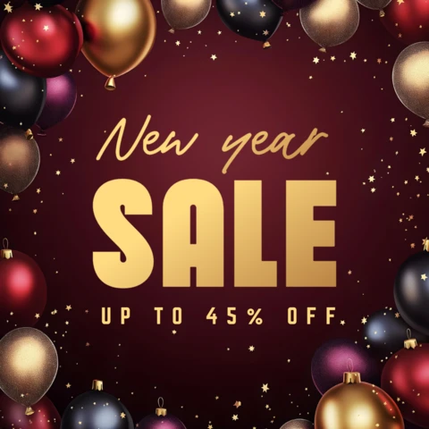 Festive Red and Gold New Year Sale 2025 Instagram Post Design Template