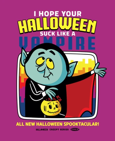 Suck Like A Vampire Spooky Cartoon Poster Design Template